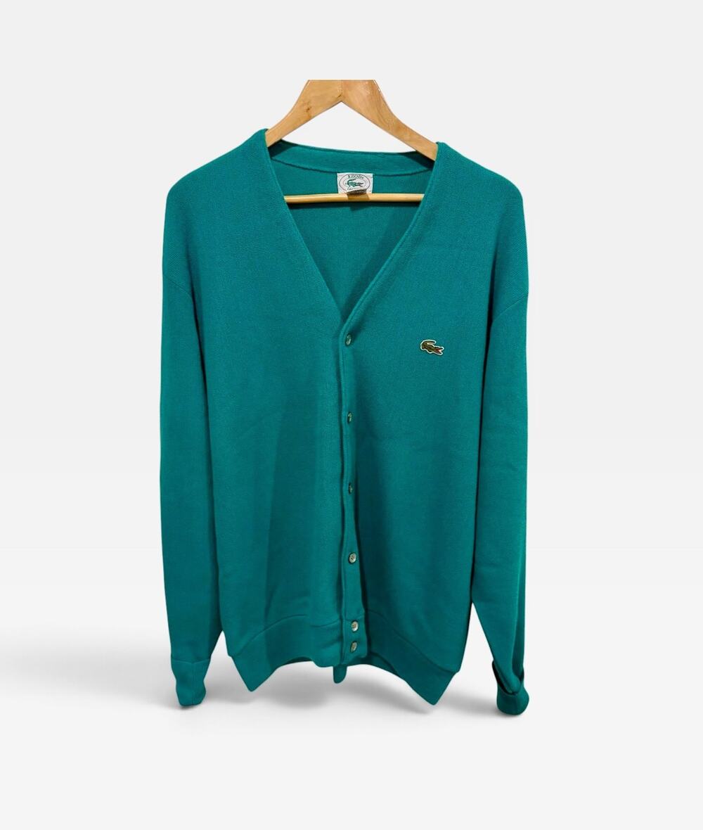 Izod Lacoste Vintage Cardigan Sweater Teal Men's XL Knit Logo Unisex Retro